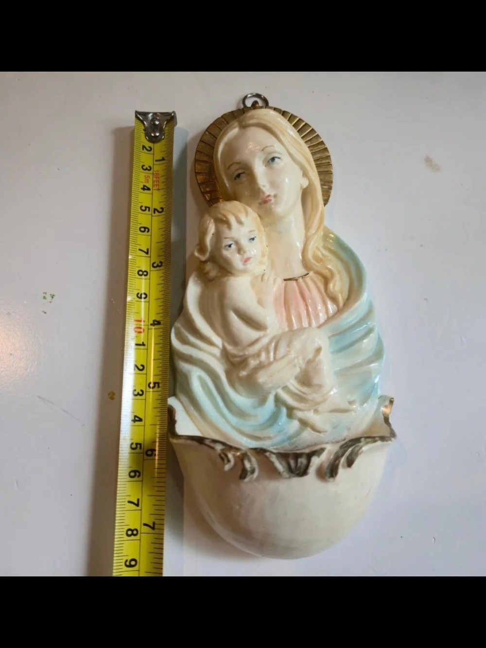 Joan of Arc Bookstores Madonna Wall Plaque in Cream with Gold Label